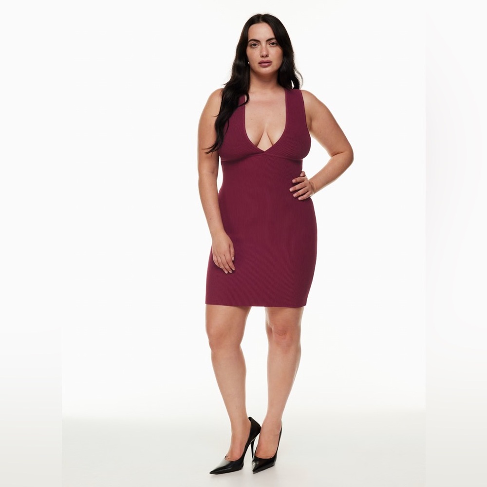 Aritzia Babaton Deep V dress in burgundy